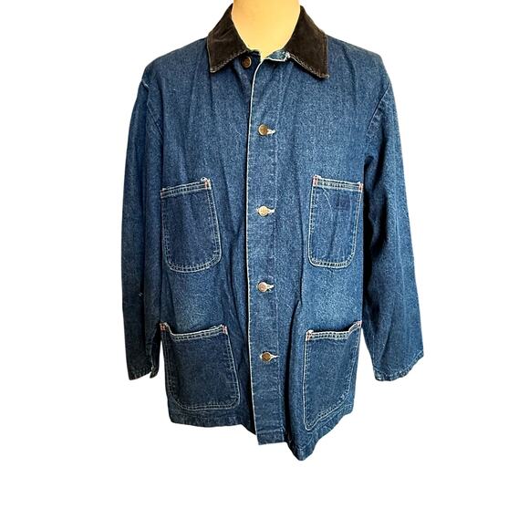 VTG 80s Dickies Denim Chore Coat Mens XL 52 Blue Jean Jacket Western Boho Indie - Picture 9 of 9